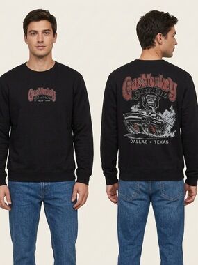 Gas Monkey Garage Dallas Texas Crewneck Black Sweatshirt Graphic Pullover Medium